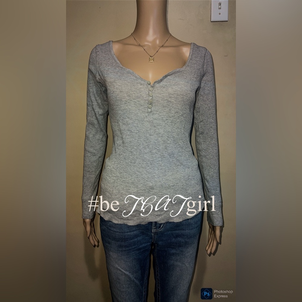 Grey Button Up Henley Long Sleeve